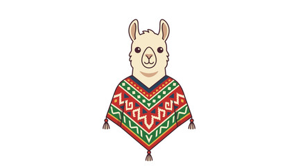 Cute llama wearing colorful poncho isolated on white © Haya