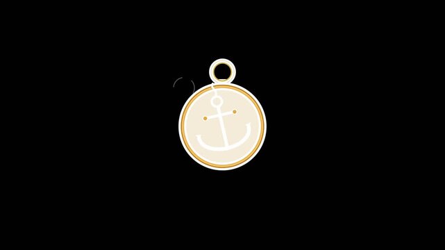 Minimalist nautical pocket watch icon featuring a white anchor design and golden border in this smooth digital motion video clip.