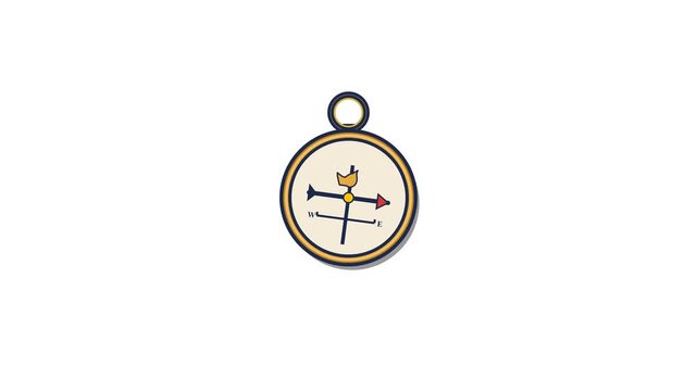 Minimalist compass navigation icon rotating in a smooth digital animation loop for simple wayfinding design and modern interface video footage