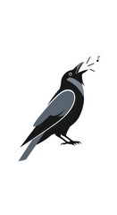 Obraz premium Black Crow Singing in Minimalist Illustration Style.
