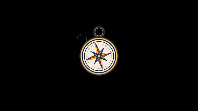 Vintage navigational compass icon spinning in a smooth motion animation loop for modern digital travel and exploration adventure video clip