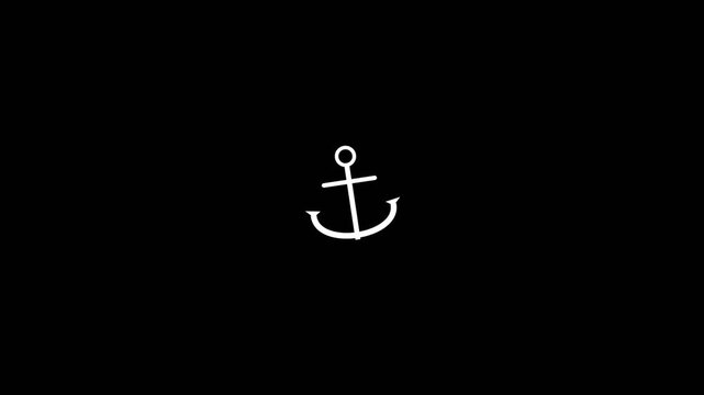 Minimalist white anchor icon centered against a stark black background in this smooth and clean digital motion graphic video clip