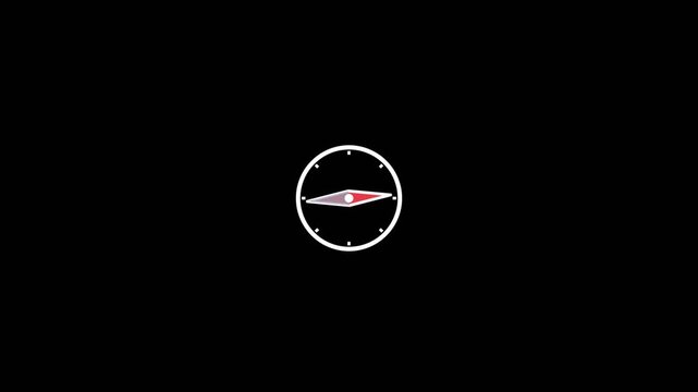 Minimalist white compass needle rotates continuously against a deep black background in this smooth digital animation motion graphic video clip.