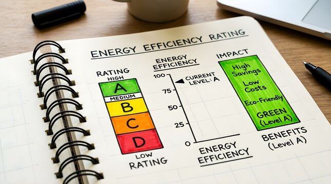 Hand-drawn Energy Efficiency Rating Chart Concept for Sustainable Living and Home Utility Cost Savings