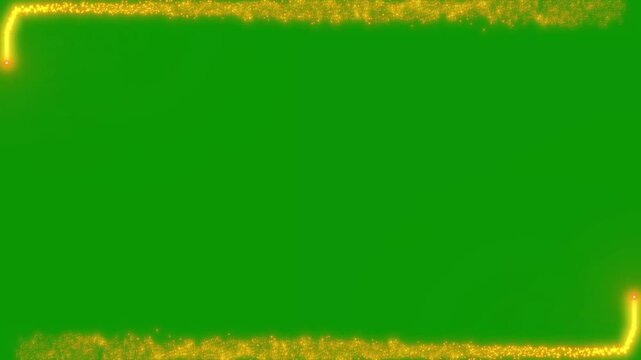 Luxury glowing gold particles rectangle moving smoothly on green background, abstract magical golden glitter square border overlay, festive christmas celebration background element. 4k video