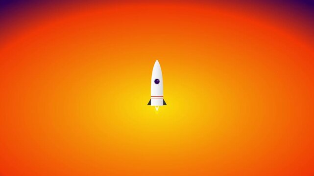 Sleek Rocket Launch Icon On Sunset Orange Vector Background