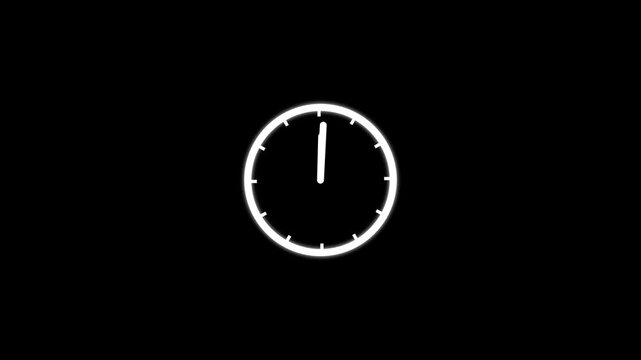 Clock spinning on black background with alpha channel. Clock icon flat style 24 hours day fast speed with moving timer clock rotation 4k video. Analog clock spinning animation. with video animation.