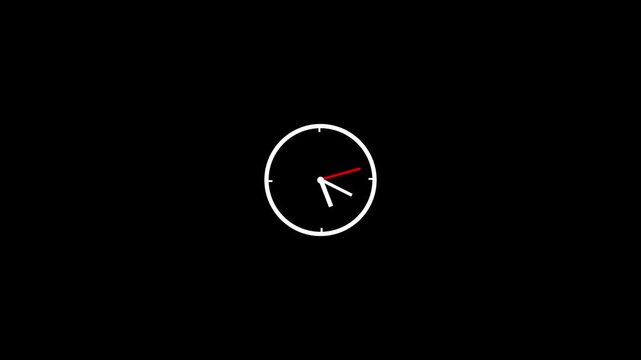 Clock spinning on black background with alpha channel. Clock icon flat style 24 hours day fast speed with moving timer clock rotation 4k video. Analog clock spinning animation. with video animation.