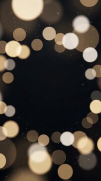 Vertical abstract holiday background with pulsing golden bokeh lights and floating dust