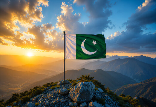 Pakistan flag on the top of mountain