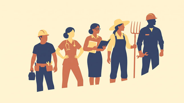 Flat Illustration of Diverse Workers Standing in a Row