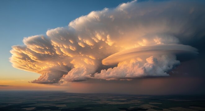 Dramatic Mammatus Clouds Formations Hang Low in Stormy Sky