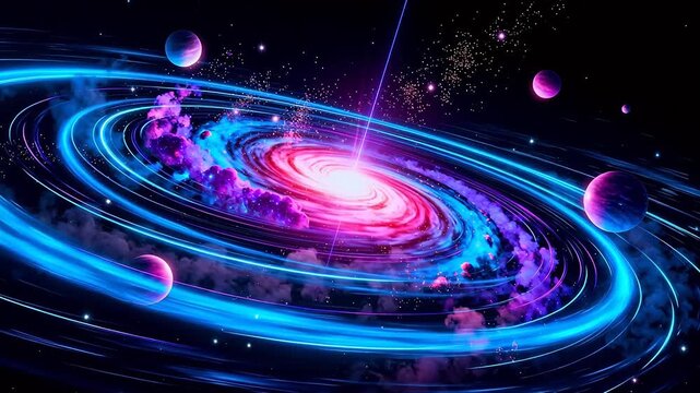 Galaxy with planets and stars