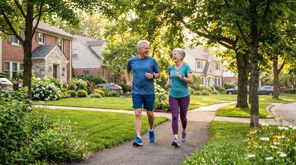 Obraz premium active senior couple enjoying a morning jogging 