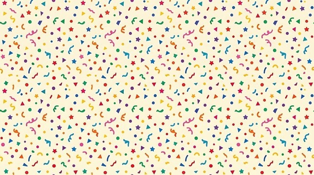 Seamless colorful confetti pattern with stars and geometric shapes