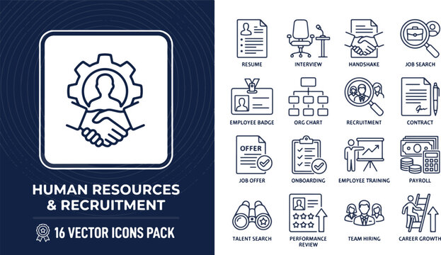 Vector line icons set for human resources, talent acquisition, recruitment process, and corporate hiring management
