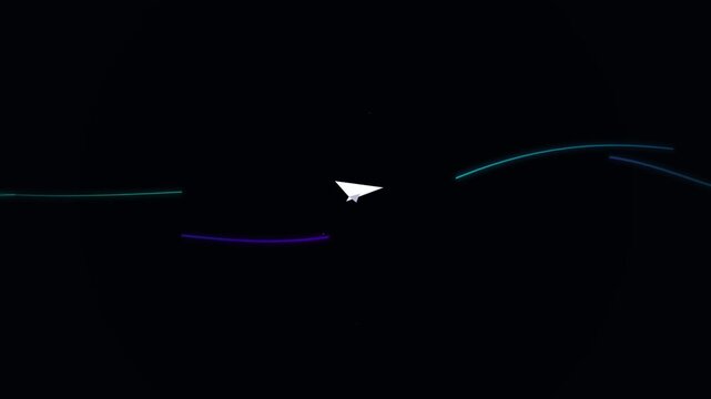 soaring paper plane icon with winding flight trails