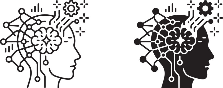 Artificial Intelligence Brain Concept Icons Representing Neural Network Processing in a Modern Minimalist Style