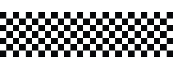 Fototapeta premium Ribbon with race flag or checkerboard pattern in diagonal arrangement. Chess game or rally sport car competition background. Slanted black and white checkered texture