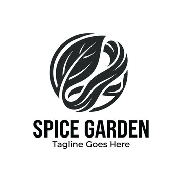Circular leaf element formation for spice garden culinary seasoning herb cultivation organic food logo design