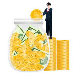 Financial growth investment savings wealth profit money coin currency bank finance business success man suit gold stack economy capital © Sudarat