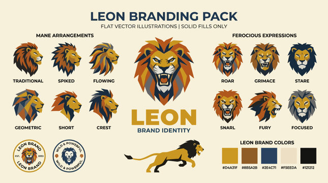 Leon branding pack with lion logos.