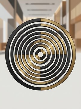 Abstract geometric gold and black circular wall art design