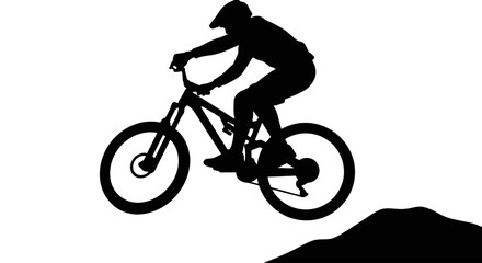 Fototapeta premium Mountain biker riding uphill silhouette icon.