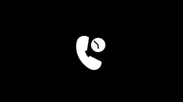 White phone icon with clock animation isolated on black background