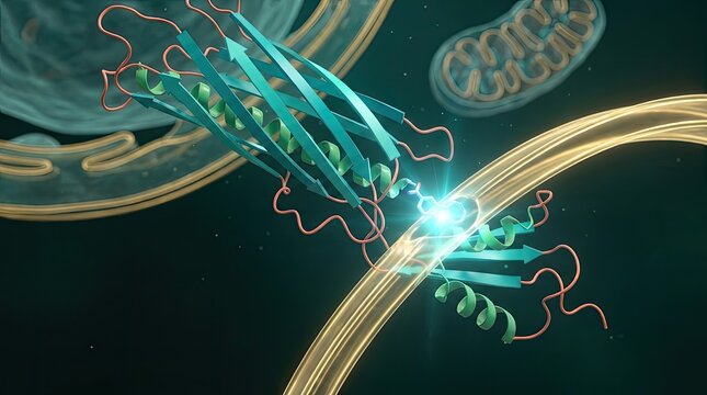Biochemical protein interaction showing molecular structure and cellular environment detailed visualization.
