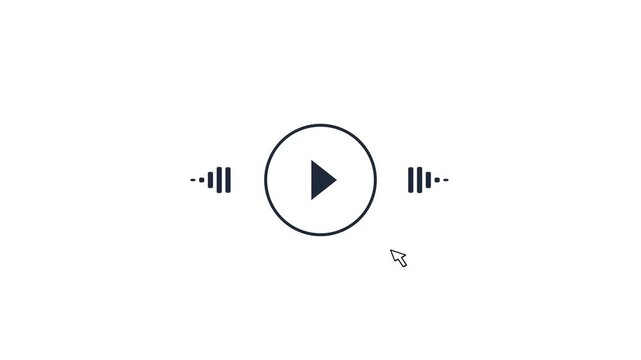 Play button icon with animated sound wave bars moving in a rhythmic digital motion sequence for a modern web video