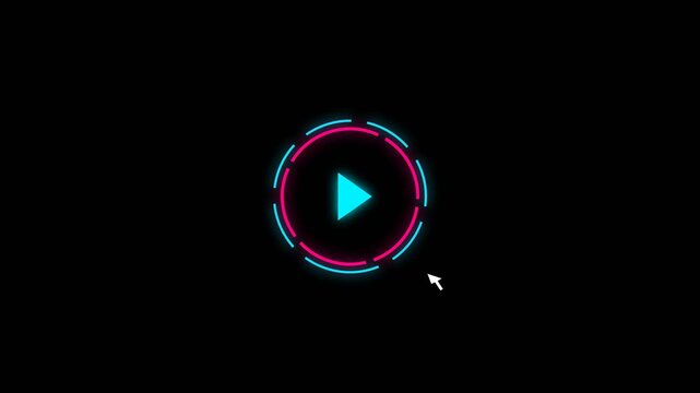 Glowing neon play button icon with circular loading animation frames for high quality digital media web interface video motion footage