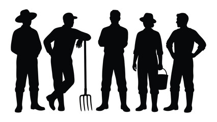 Black silhouettes of five farmers with tools © SIMPLYXRIAD