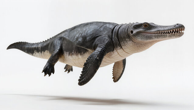 Isolated prehistoric Pliosaur apex predator on a white studio background