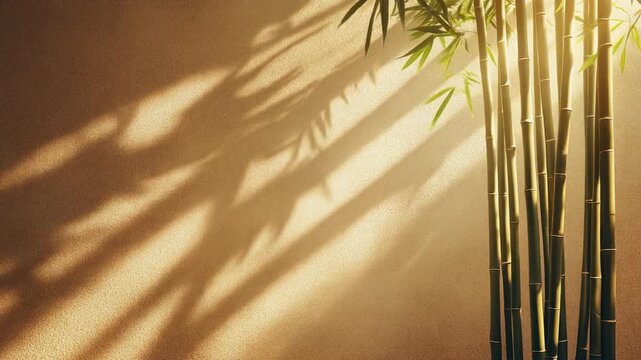 Tropical bamboo shadows on textured sandstone wall