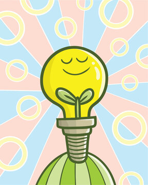 Funny nature smiling bulb lamp cartoon character smiling cartoon illustration 