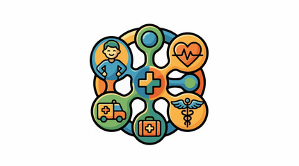 Fototapeta premium Health icons interconnected in a circular design symbolizing care