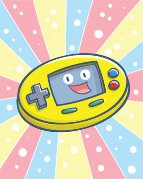 Funny yellow gaming portable cartoon character illustration 