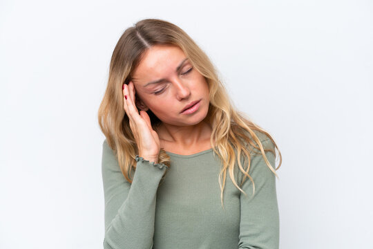 Young Russian woman isolated on white background with headache