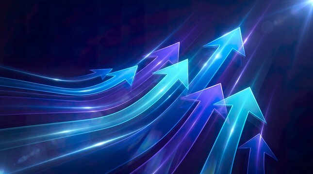 Abstract glowing arrows pointing up, representing growth, progress and success.
