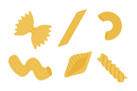 Collection of Flat Golden Italian Pasta Shapes for Food Menu Design