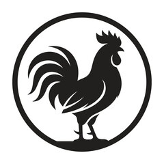 Rooster silhouette icon inside a circle isolated on a simple white background © MARINA