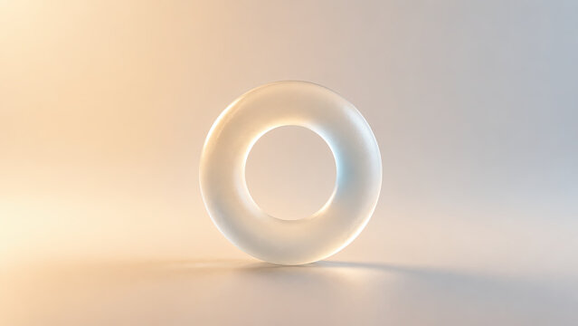 Translucent frosted donut ring with warm light on minimal background
