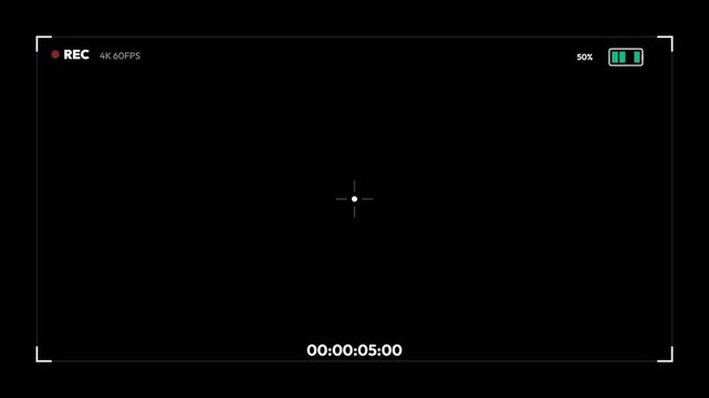 Digital camera recording interface overlay with active timecode and battery indicator displaying high resolution motion capture for professional video animation
