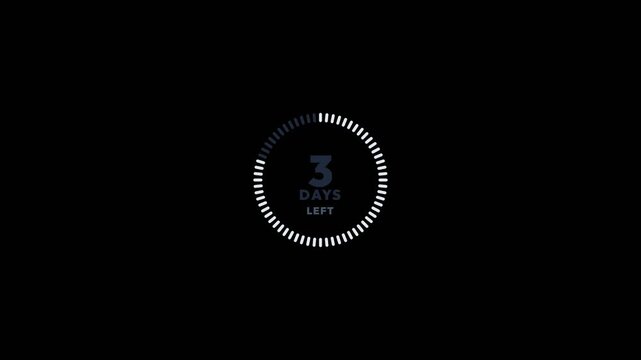 Minimalist countdown timer graphic showing days remaining with a circular loading progress bar animation for digital interface motion video footage
