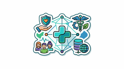 Fototapeta premium Healthcare network with medical symbols and people