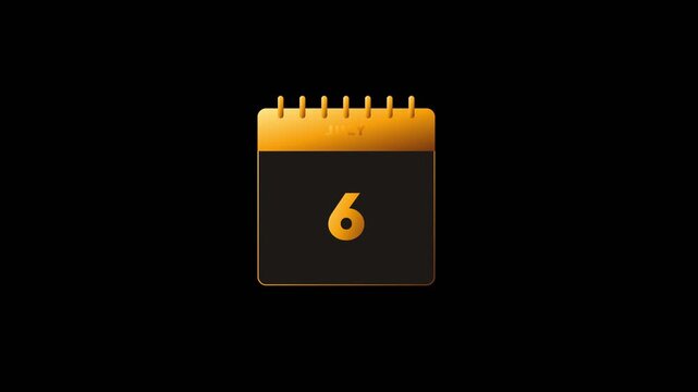 Golden calendar date animation showing changing days in July with smooth motion graphics for a modern digital video production clip