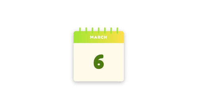 Animated calendar sheet changing dates throughout the month of March in a smooth digital motion graphic video loop presentation