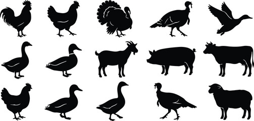 Fototapeta premium Thanksgiving farm animal silhouette bundle