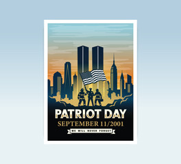 September 11 Patriot Day Tribute Illustration with Twin Towers and USA Flag © kv design
